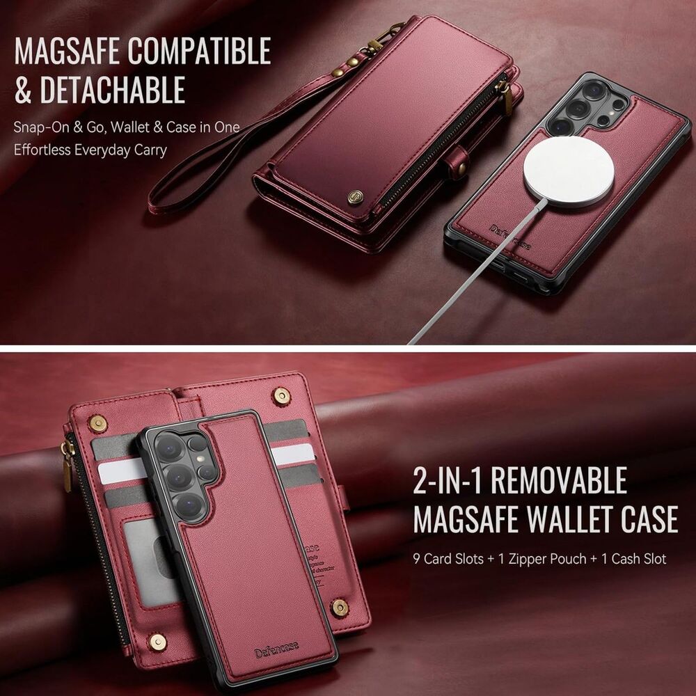 Defencase Phone Case for Samsung S26 Ultra Wallet Cover with MagSafe – Wine Red